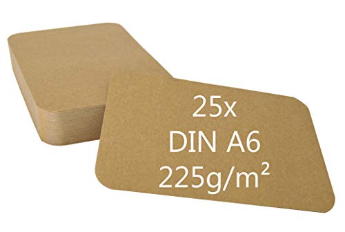 Papermane Kraftpapier Kraftkarton A6 Karten 225g/m² Bastelkarton braun runde Ecken oder eckig (braun, DIN A6) von Papermane