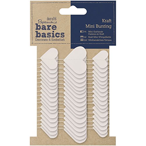 Papermania Bare Basics Mini-Wimpelkette aus Kraftpapier, Herzen, Weiß von Papermania
