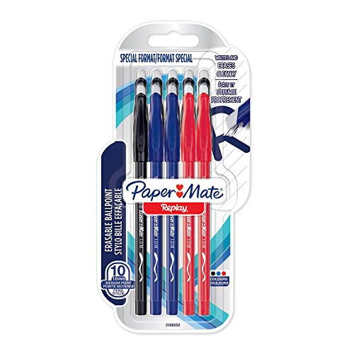 Papermate 94304 Etui mit 10 radierbaren Kugelschreibern, Farben blau/rot/schwarz, 1,0 mm von PAPER MATE