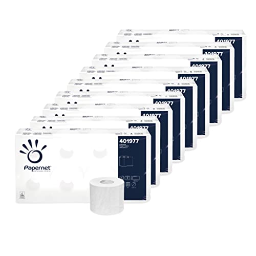 Papernet - Toilettenpapier (411977), 9 Packungen mit 8 Rollen aus reinem Zellulosepapier (72 Rollen insgesamt), Länge je 28 m, 3 Lagen, 250 Abrisse, Maße je 9,4 x 11 cm von Papernet