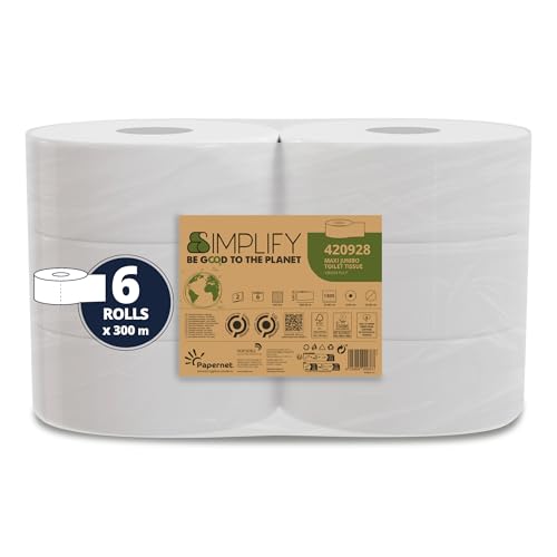 Papernet Simplify 420928 Toilettenpapier Maxi Jumbo, Carbon Neutral, 6 Rollen reines Zellulosepapier je 300 m, 2-lagig, 7.830 Servietten, 8,6 x 23 cm Papernet Simplify 420928 Toilettenpapier Maxi Jumbo, Carbon Neutral, 6 Rollen reines Zellulosepapier je 300 m, 2-lagig, 7.830 Servietten, 8,6 x 23 cm von Papernet