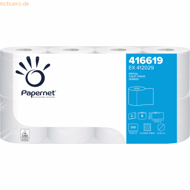 Papernet Toilettenpapier Special 416619 2lagig 250 Blatt weiß 8 Rollen von Papernet