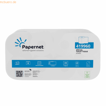 Papernet Toilettenpapier Special 419960 3-lagig 250 Blatt weiß 8 Rolle von Papernet