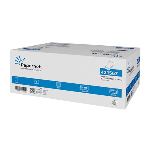 Papernet V-Falz Papierhandtücher 421567, Reiner Zellstoff Weiß, 3.150 Einweg-Falthandtücher, 2-lagig, offene Abmessungen 32 x 22cm von Papernet
