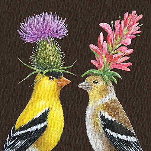 Paperproducts Design Vicki Sawyer Cocktail-Servietten, dekorative Papierservietten für Abendessen, Geburtstage, Partys, Geschenke, Feiern, 12,7 x 12,7 cm, 20 Stück, Motiv: Goldfink-Paare von Paperproducts Design