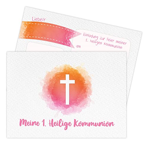 Papierdrachen 12 Einladungskarten zur Kommunion - Motiv Kreuz rosa - Einladung zur Heiligen Kommunion für Mädchen und Jungen - DIN A6 - Set 6 Papierdrachen 12 Einladungskarten zur Kommunion - Motiv Kreuz rosa - Einladung zur Heiligen Kommunion für Mädchen und Jungen - DIN A6 - Set 6 von Papierdrachen