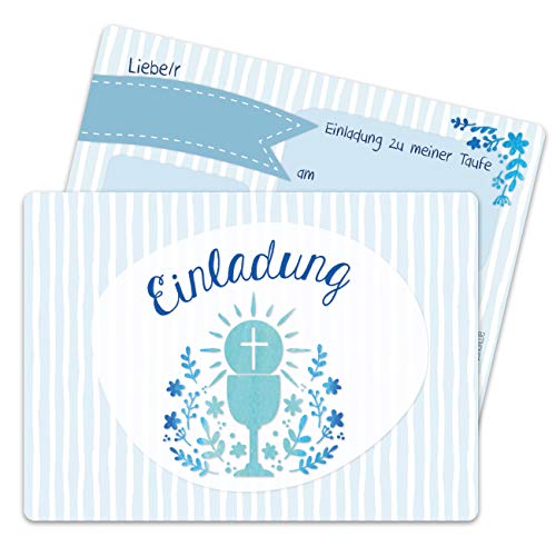 Papierdrachen 12 Einladungskarten zur Taufe - Motiv Kelch hellblau - Einladung zur Heiligen Taufe für Mädchen und Jungen - hochwertig gedruckt in DIN A6 von Papierdrachen