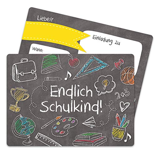 Papierdrachen 13 Einladungskarten zur Einschulung - Einladung mit Tafel-Motiv zum Schulbeginn - Schulstart Erstklässler Erste Klasse - Ich werde Schulkind von Papierdrachen