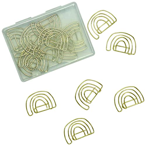 Papierdrachen 15 goldene Metall Büroklammern für Bullet Journals und Notizbücher - süße Papier Clips für Home Office und Uni - Motiv Regenbogen - Set 4 von Papierdrachen