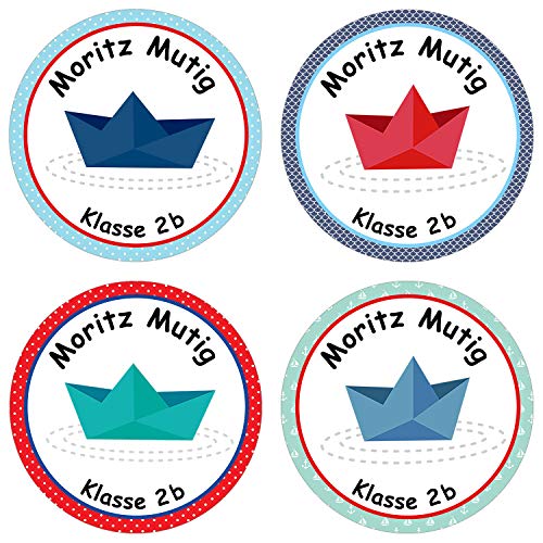 24 individuelle Aufkleber für Kinder - Motiv Boote - personalisierte Sticker - Perfekt zur Einschulung - Geschenk für die Schule - Namensaufkleber und Schulbuchetiketten von Papierdrachen