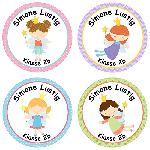 24 individuelle Aufkleber für Kinder - Motiv Fee 2 - personalisierte Sticker - Perfekt zur Einschulung - Geschenk für die Schule - Namensaufkleber und Schulbuchetiketten von Papierdrachen