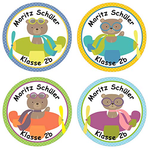 24 individuelle Aufkleber für Kinder - Motiv Flugzeug - personalisierte Sticker - Perfekt zur Einschulung - Geschenk für die Schule - Namensaufkleber und Schulbuchetiketten von Papierdrachen