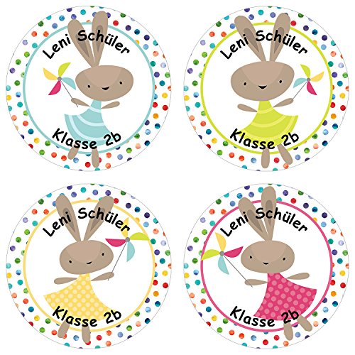 24 individuelle Aufkleber für Kinder - Motiv Hasen - personalisierte Sticker - Schule Einschulung - Namenssticker von Papierdrachen