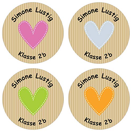 24 individuelle Aufkleber für Kinder - Motiv Herzen - personalisierte Sticker - ideal zur Einschulung und zum Beschriften von Büchern und Heften von Papierdrachen