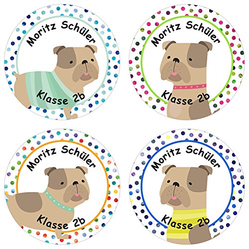24 individuelle Aufkleber für Kinder - Motiv Hunde - personalisierte Sticker - Perfekt zur Einschulung - Geschenk für die Schule - Namensaufkleber und Schulbuchetiketten von Papierdrachen