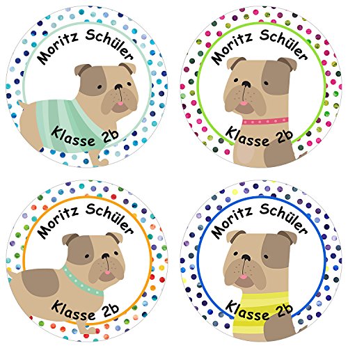 Papierdrachen 24 individuelle Aufkleber für Kinder - Motiv Hunde - personalisierte Sticker - Perfekt zur Einschulung - Geschenk für die Schule - Namensaufkleber und Schulbuchetiketten von Papierdrachen