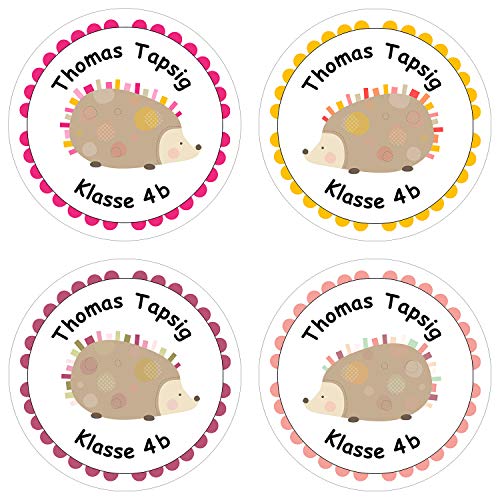 Papierdrachen 24 individuelle Aufkleber für Kinder - Motiv Igel - personalisierte Sticker - Perfekt zur Einschulung - Geschenk für die Schule - Namensaufkleber und Schulbuchetiketten von Papierdrachen