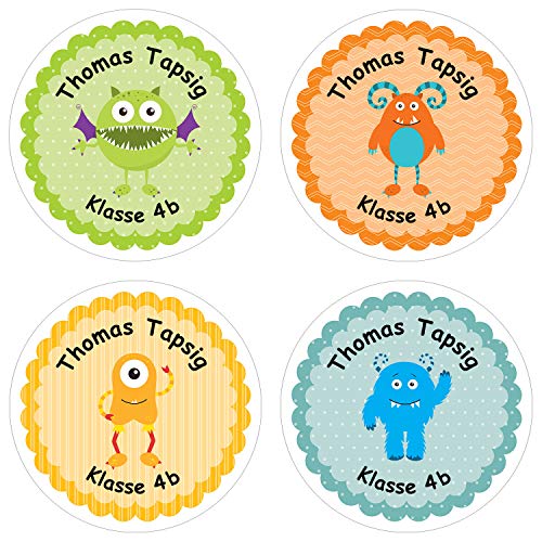 Papierdrachen 24 individuelle Aufkleber für Kinder - Motiv Monster - personalisierte Sticker - Perfekt zur Einschulung - Geschenk für die Schule - Namensaufkleber und Schulbuchetiketten von Papierdrachen