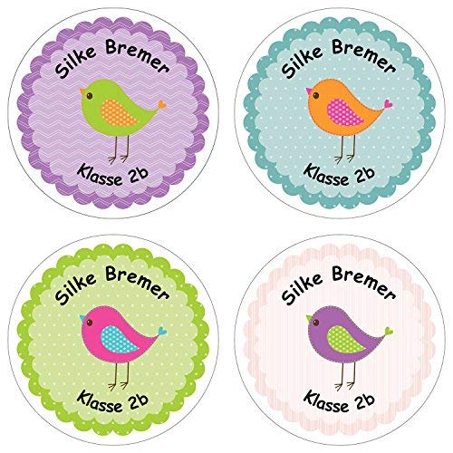 24 individuelle Aufkleber für Kinder - Motiv Vögelchen - personalisierte Sticker - Schule Einschulung von Papierdrachen