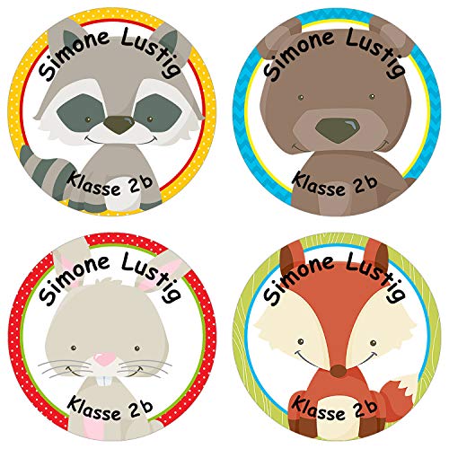24 individuelle Aufkleber für Kinder - Motiv Wald - personalisierte Sticker - Perfekt zur Einschulung - Geschenk für die Schule - Namensaufkleber und Schulbuchetiketten von Papierdrachen