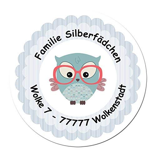 Papierdrachen 24 individuelle Aufkleber für Kinder - Motiv blaue Eule - personalisierte Sticker - Adresse Schule Einschulung von Papierdrachen