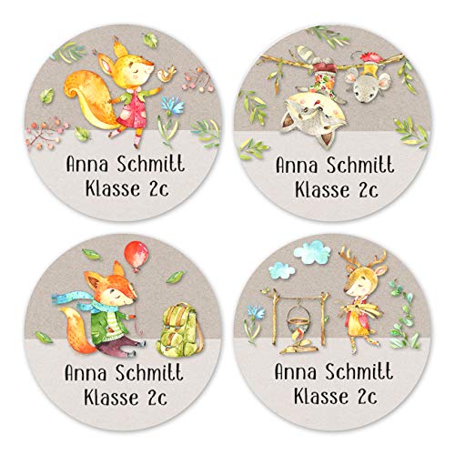 Papierdrachen 24 individuelle Namensaufkleber zum Markieren von Heften und Schul-Büchern - Camping - personalisierte Sticker für Kinder - Geschenk zur Einschulung - Schulbuchetiketten von Papierdrachen