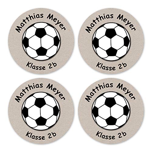 Papierdrachen 24 individuelle Namensaufkleber für Hefte und Schulbücher - Fußball grau - personalisierte Sticker für Kinder - Geschenk zur Einschulung - für die Schule - Schulbuchetiketten von Papierdrachen