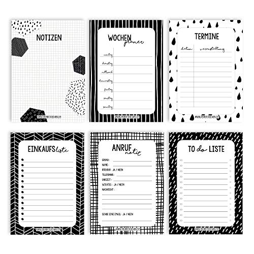 Papierdrachen 6 Notizblöcke für Termine, Wochenplaner, to do Liste, Einkaufslisten und mehr - Tagesplaner und Wochenplaner Schwarzweiß - Ideal für Schule, Uni und Haushalt - Notizblock - DIN A6 Papierdrachen 6 Notizblöcke für Termine, Wochenplaner, to do Liste, Einkaufslisten und mehr - Tagesplaner und Wochenplaner Schwarzweiß - Ideal für Schule, Uni und Haushalt - Notizblock - DIN A6 von Papierdrachen