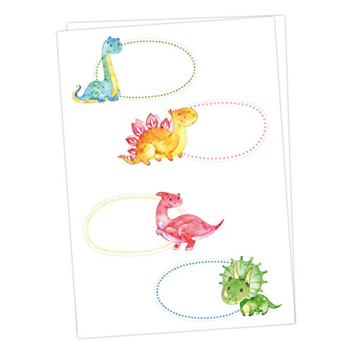 8 bunte Sticker zum Beschreiben für Kinder - Motiv Dinosaurier - Ideal zum Beschriften von Schulbüchern und Schulheften oder Geschenken zu Weihnachten von Papierdrachen
