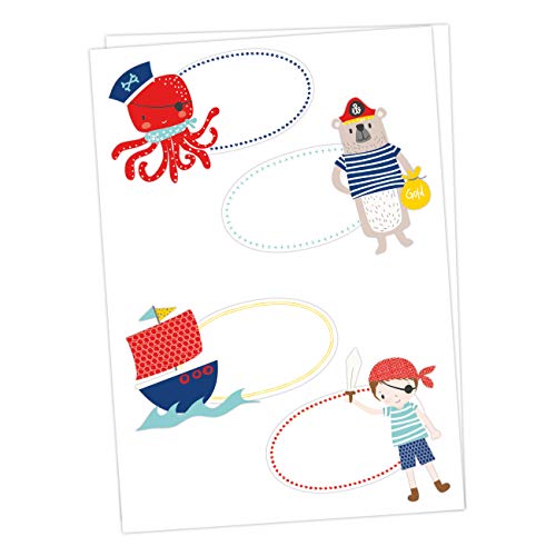 8 bunte Sticker zum Beschreiben für Kinder - Motiv Piraten - Ideal zum Beschriften von Schulbüchern und Schulheften oder Geschenken zu Weihnachten von Papierdrachen