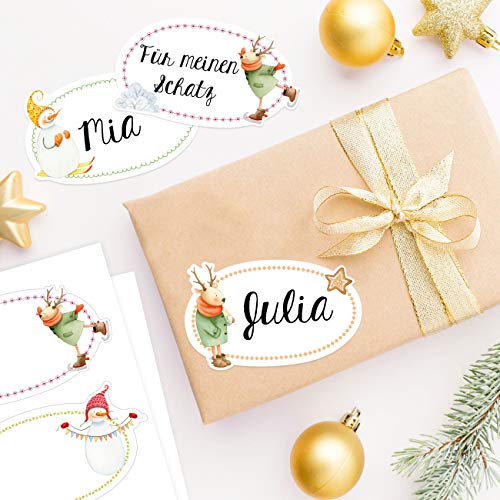 Papierdrachen 8 hochwertige Weihnachtssticker - Aufkleber Schneemänner und Rentiere - ideale Dekoration für Geschenke zu Weihnachten - Weihnachtsdeko und Weihnachtspost von Papierdrachen