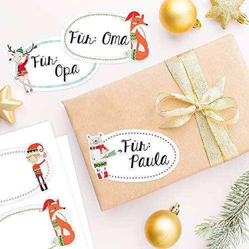 8 hochwertige Weihnachtssticker - Aufkleber Tiere und Elf mit Schal - ideale Dekoration für Geschenke zu Weihnachten - Weihnachtsdeko und Weihnachtspost von Papierdrachen