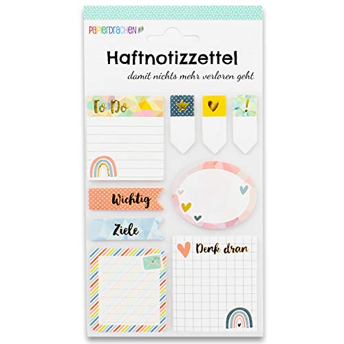 Papierdrachen Bullet Journal Sticky Notes - Regenbogen - 9 verschiedene Blöcke Haftnotizen | Klebezettel | To do Wochenübersicht | viele hilfreiche Notizzettel für dein Notizbuch - Set 1 von Papierdrachen