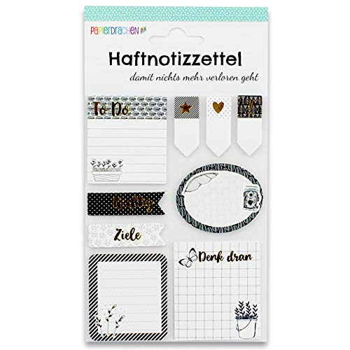 Papierdrachen Bullet Journal Sticky Notes - Schwarz-weiß - 9 verschiedene Blöcke Haftnotizen | Klebezettel | To do Wochenübersicht | viele hilfreiche Notizzettel für dein Notizbuch - Set 2 von Papierdrachen