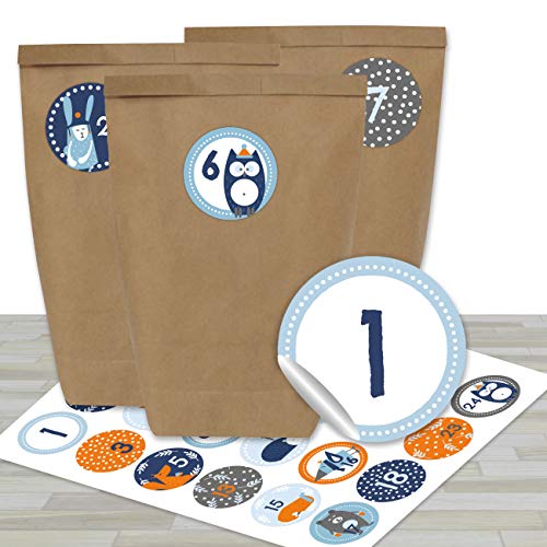 Papierdrachen Adventskalender zum Befüllen - mit 24 braunen Papiertüten und 24 blau-orangenen Aufklebern - zum Selbermachen und Basteln - Mini Set Nr 32 - Weihnachtskalender für Kinder Papierdrachen Adventskalender zum Befüllen - mit 24 braunen Papiertüten und 24 blau-orangenen Aufklebern - zum Selbermachen und Basteln - Mini Set Nr 32 - Weihnachtskalender für Kinder von Papierdrachen