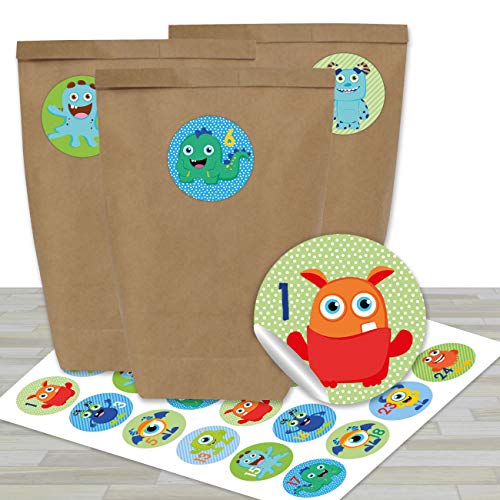 Papierdrachen Adventskalender zum Befüllen - mit 24 braunen Papiertüten und 24 bunten Monster- Aufklebern - zum Selbermachen und Basteln - Mini Set Nr 29 - Weihnachtskalender für Kinder Papierdrachen Adventskalender zum Befüllen - mit 24 braunen Papiertüten und 24 bunten Monster- Aufklebern - zum Selbermachen und Basteln - Mini Set Nr 29 - Weihnachtskalender für Kinder von Papierdrachen
