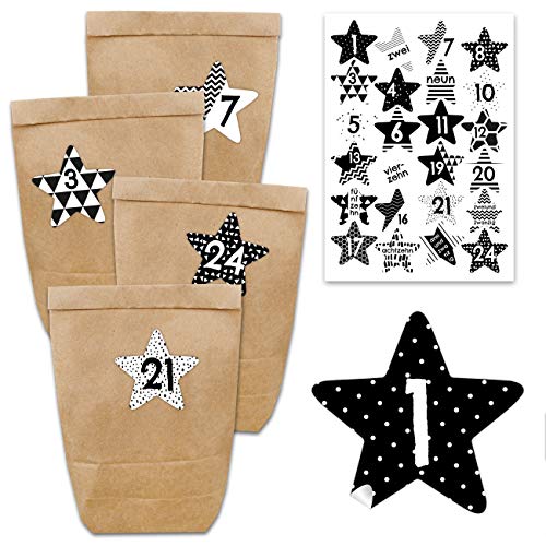 Papierdrachen Adventskalender zum Befüllen - mit 24 braunen Papiertüten und 24 schwarz-weißen Aufklebern - zum Selbermachen und Basteln - Mini Set Nr 40 - Weihnachtskalender für Kinder Papierdrachen Adventskalender zum Befüllen - mit 24 braunen Papiertüten und 24 schwarz-weißen Aufklebern - zum Selbermachen und Basteln - Mini Set Nr 40 - Weihnachtskalender für Kinder von Papierdrachen