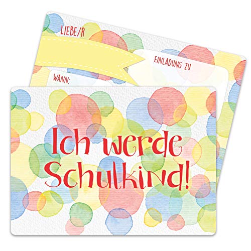 13 Einladungskarten zur Einschulung - Einladung mit Konfetti-Motiv zum Schulbeginn - Schulstart Erstklässler Erste Klasse - Ich werde Schulkind von Papierdrachen