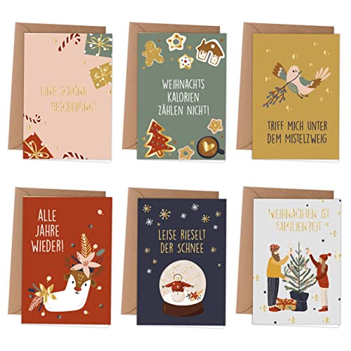 Papierdrachen Weihnachtskarten | 6 weihnachtliche Grußkarten als Klappkarte inklusive Umschlag zur Adventszeit - Stilvolles Design zur Weihnachtszeit - Motiv Paare - Christmas von Papierdrachen