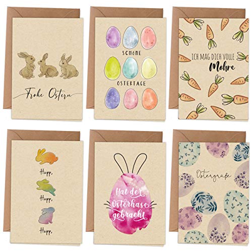 Osterkarten | 6 frühlingshafte Grußkarten als Klappkarte inklusive Umschlag zur Osterzeit - Grüße an die Familie - Stilvolles Design zu Ostern - Motiv Aquarell - Set 2 von Papierdrachen