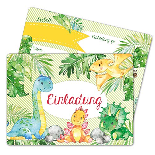 Papierdrachen 12 Einladungskarten zum Geburtstag für Kinder - Motiv Dinos - Geburtstagseinladungen für deine Geburtstagsparty (DIN A6) von Papierdrachen