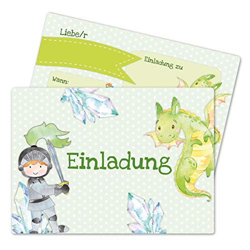 Papierdrachen 12 Einladungskarten zum Kindergeburtstag für Jungen - Motiv Ritter - Geburtstagseinladungen für deine Geburtstagsparty (DIN A6) von Papierdrachen