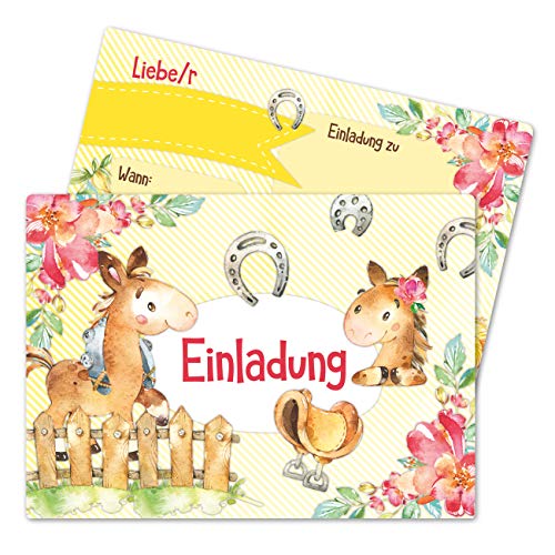 Papierdrachen 12 Einladungskarten zum Kindergeburtstag für Mädchen - Motiv Pferde - Geburtstagseinladungen für deine Geburtstagsparty (DIN A6) von Papierdrachen