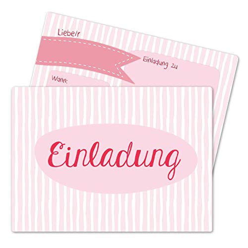 Papierdrachen 12 Einladungskarten zum Kindergeburtstag für Mädchen - Motiv Pink - Geburtstagseinladungen für deine Geburtstagsparty (DIN A6) von Papierdrachen