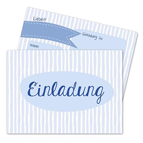 Papierdrachen 12 Einladungskarten zum Kindergeburtstag für Mädchen und Jungen - Motiv Blau - Geburtstagseinladungen für Deine Geburtstagsparty (DIN A6) von Papierdrachen