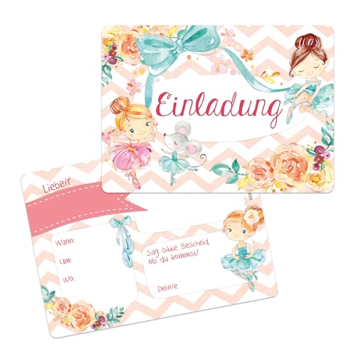 Papierdrachen 12 Geburtstags-Einladungskarten für Jungen und Mädchen - Motiv Ballerina - Geburtstagseinladungen für deine Geburtstagsparty (DIN A6) - Set 31 von Papierdrachen