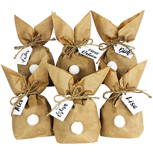 Papierdrachen 12 Osterhasen zum selber Basteln und Befüllen - Kreatives Geschenk zu Ostern mit 12 Papiertüten, Kordel und Pompons - Vintage 2022 von Papierdrachen