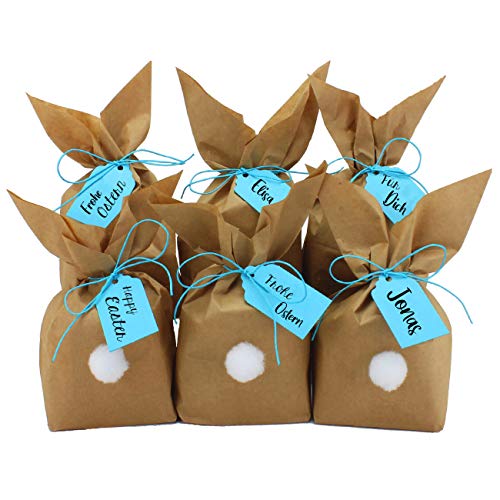 Papierdrachen 12 Osterhasen zum selber Basteln und Befüllen - Kreatives Geschenk zu Ostern mit 12 Papiertüten, Kordel und Pompons - für Jungen von Papierdrachen