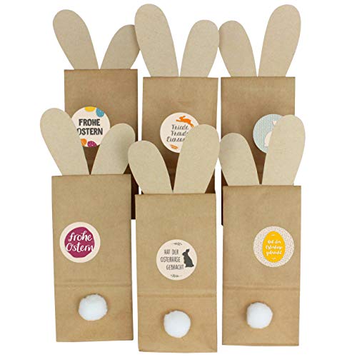 Papierdrachen 12 dekorative Osternester zum Befüllen - Kraftpapiertüten mit Hasenohren zum Ausschneiden - Oster Dekoration Tischdeko inkl. Aufkleber und Hasenpuschel - Motiv Packpapier von Papierdrachen