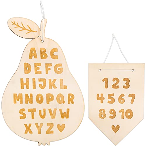 Papierdrachen 2 Holzschilder mit Gravur - Wimpel mit Zahlen von 1-10 und Birne mit dem Alphabet - Geschenk für Erstklässer zum Schulstart - tolle Dekoration für das Kinder- oder Klassenzimmer - Set 1 von Papierdrachen